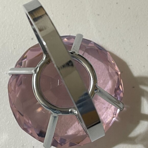 VTG Pink Crystal Gem Silver Tone Metal Ring Paperweight Wedding Decor - Picture 5 of 7